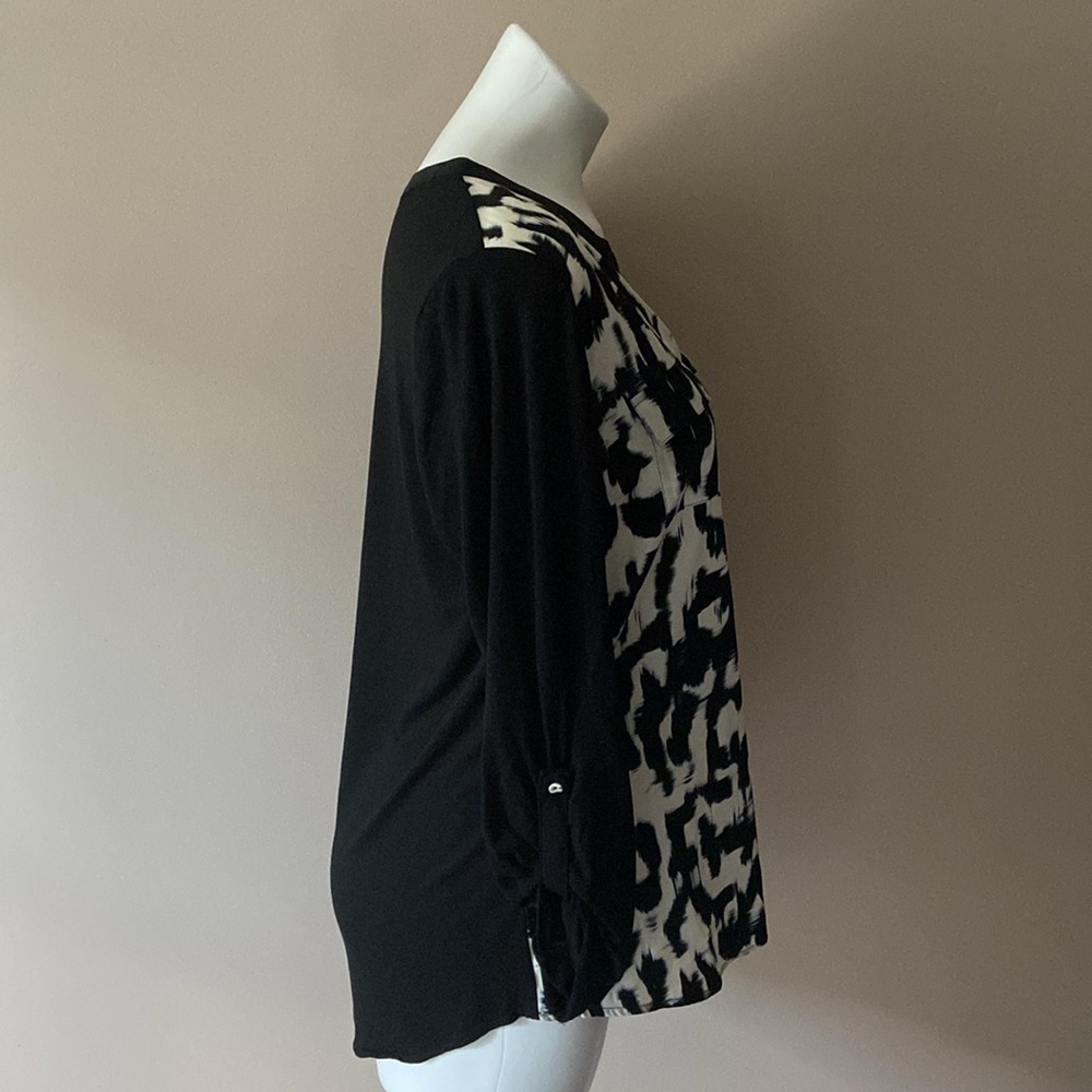 NWOT Daniel Rainn Elegant Black & White Abstract Long Sleeve Blouse Size Large - Picture 3 of 8